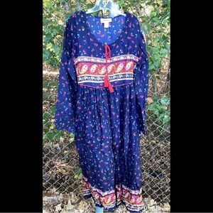L XL Instant Boho Cobalt Blue & Red Ethnic Look MIDI Dress Comfort.